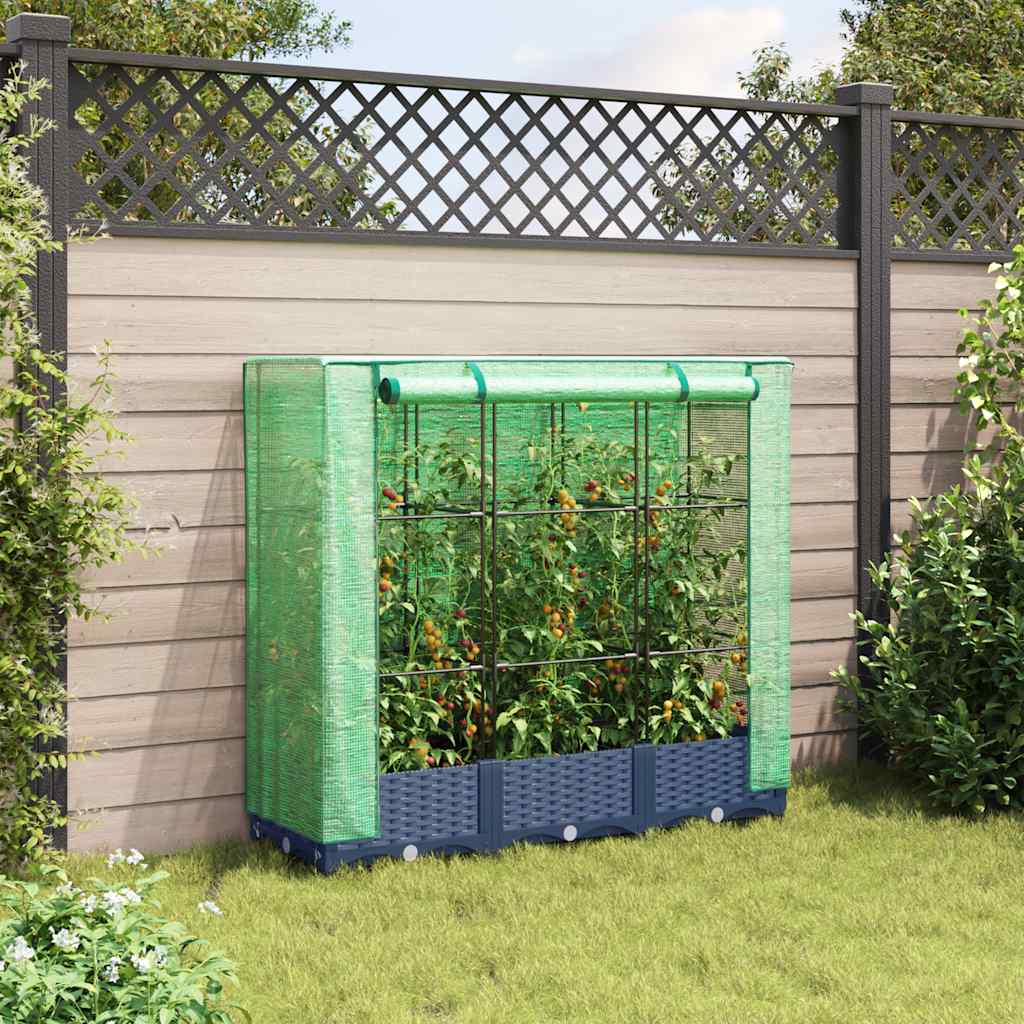 Vidaxx Pflanzkübel erhöht mit Gewächshausabdeckung 120x40x123 cm Rattanoptik