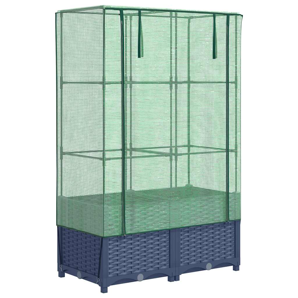 VidaXL Pflanzkübel erhöht mit Gewächshausabdeckung 80x40x138 cm Rattanoptik