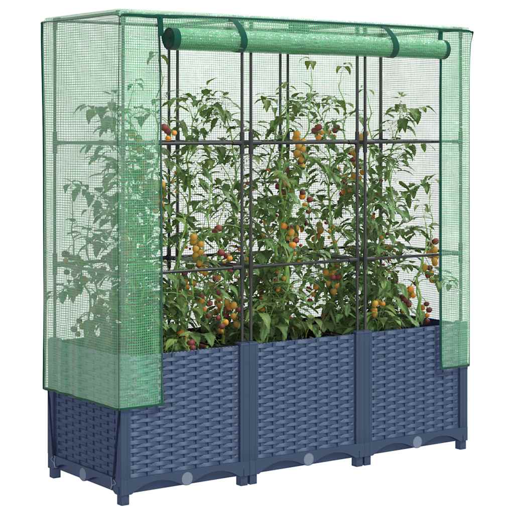 Vidaxx Pflanzkübel erhöht mit Gewächshausabdeckung 120x40x138 cm Rattanoptik