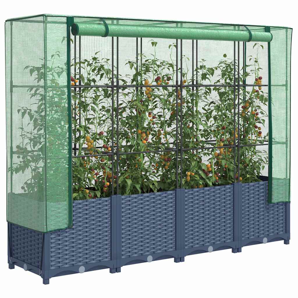 Vidaxx Pflanzkübel erhöht mit Gewächshausabdeckung 160x40x138 cm Rattanoptik