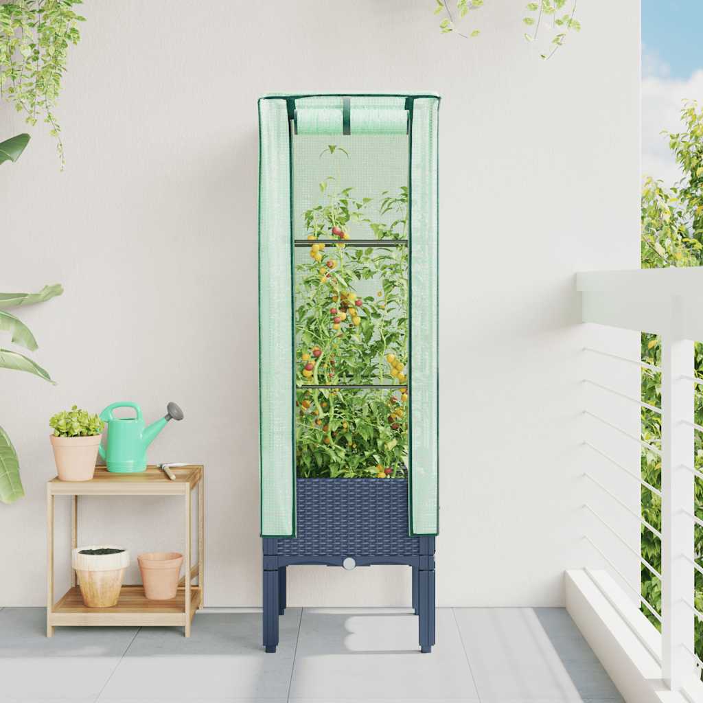 Vidaxx Pflanzkübel erhöht mit Gewächshausabdeckung 40x40x140 cm Rattanoptik