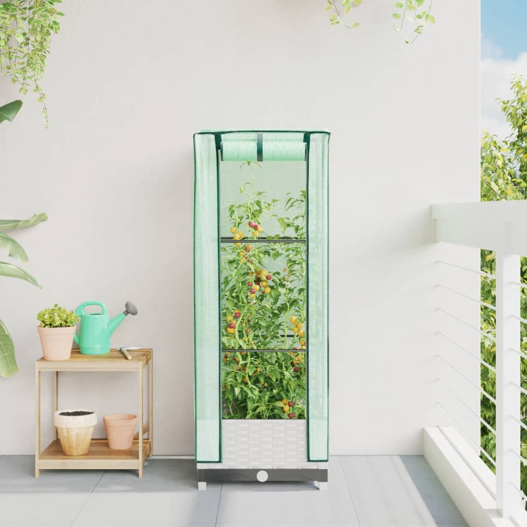 Vidaxx Pflanzgefäß erhöht mit Gewächshausabdeckung 40x40x123 cm Rattanoptik