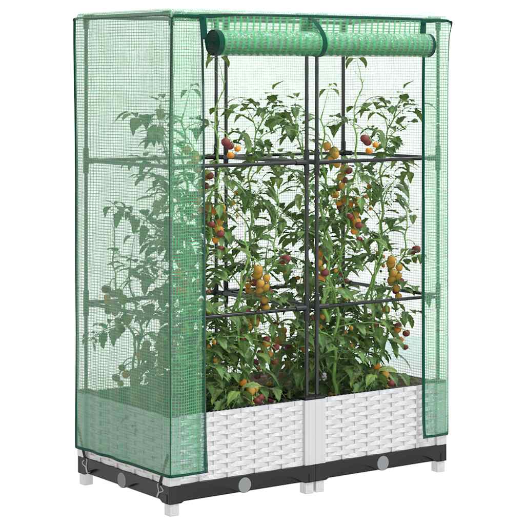 Vidaxx Pflanzkübel erhöht mit Gewächshausabdeckung 80x40x123 cm Rattanoptik
