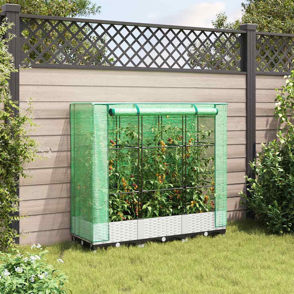 Vidaxx Pflanzkübel erhöht mit Gewächshausabdeckung 120x40x123 cm Rattanoptik