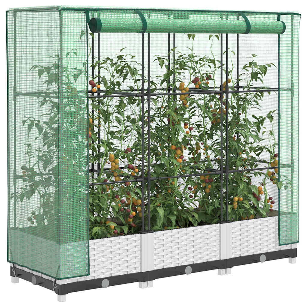 Vidaxx Pflanzkübel erhöht mit Gewächshausabdeckung 120x40x123 cm Rattanoptik