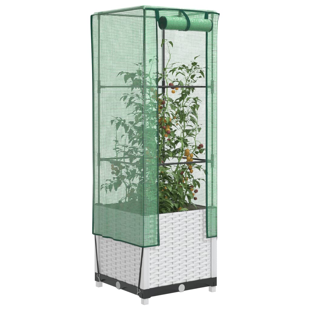 VidaXL Pflanzkübel erhöht mit Gewächshausabdeckung 40x40x139 cm Rattanoptik