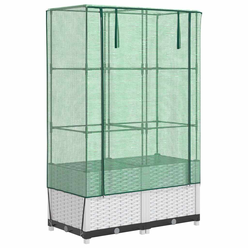 VidaXL Pflanzkübel erhöht mit Gewächshausabdeckung 80x40x138 cm Rattanoptik