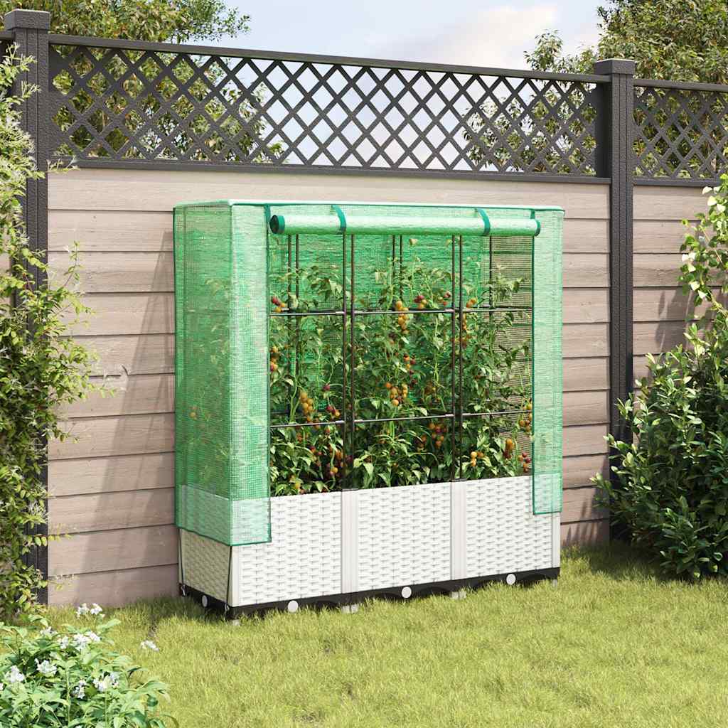Vidaxx Pflanzkübel erhöht mit Gewächshausabdeckung 120x40x138 cm Rattanoptik