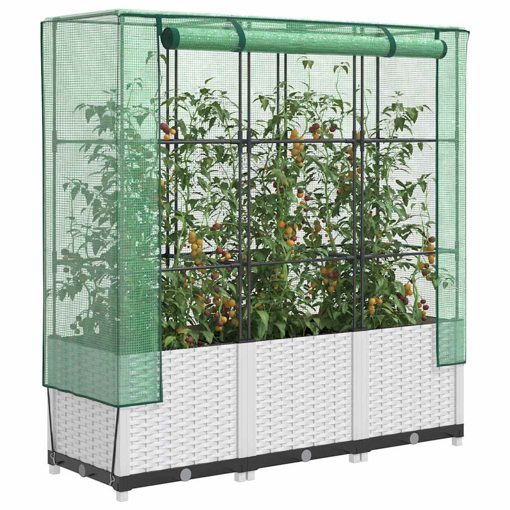 Vidaxx Pflanzkübel erhöht mit Gewächshausabdeckung 120x40x138 cm Rattanoptik