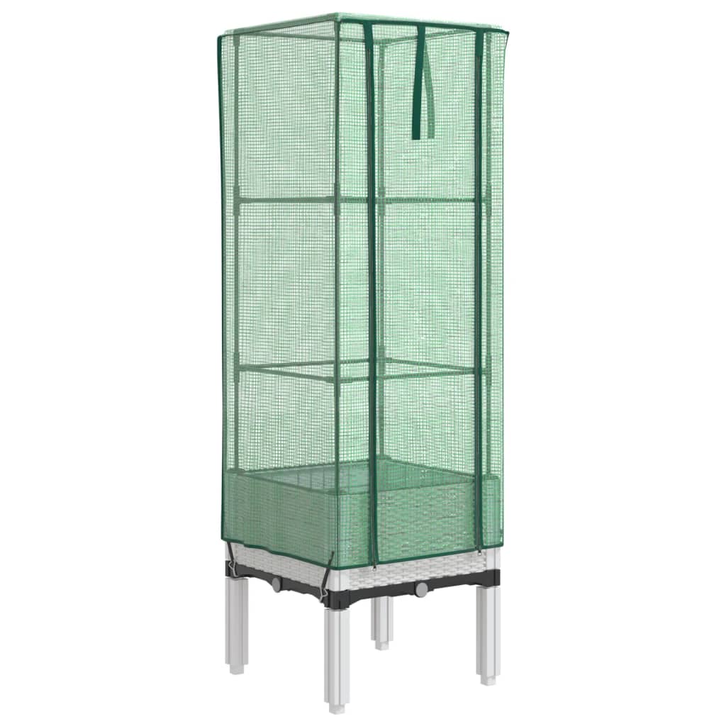Vidaxx Pflanzkübel erhöht mit Gewächshausabdeckung 40x40x140 cm Rattanoptik
