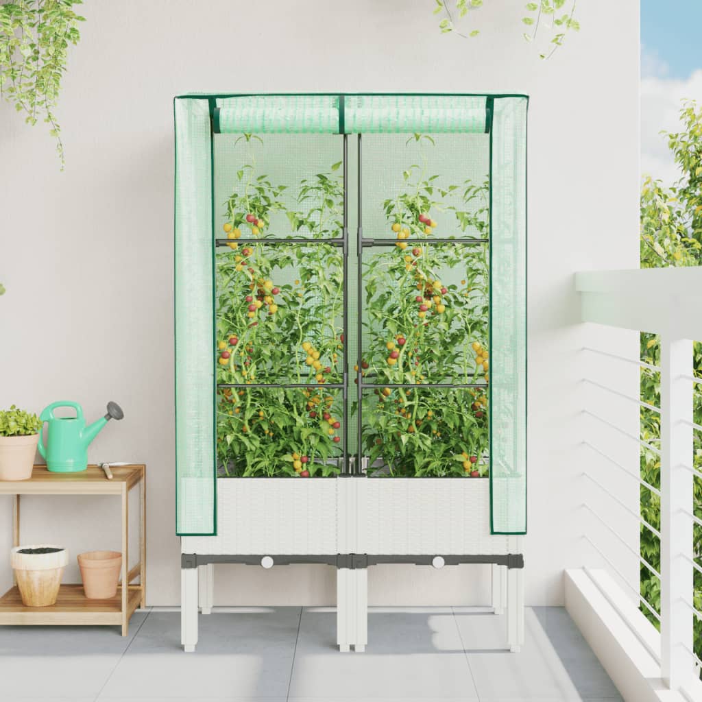 VidaXL Pflanzkübel erhöht mit Gewächshausabdeckung 80x40x140 cm Rattanoptik