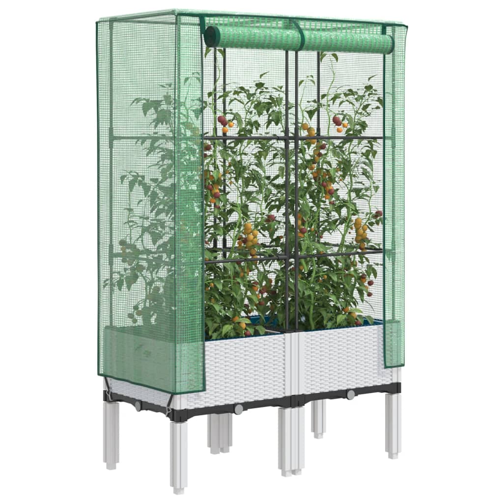VidaXL Pflanzkübel erhöht mit Gewächshausabdeckung 80x40x140 cm Rattanoptik