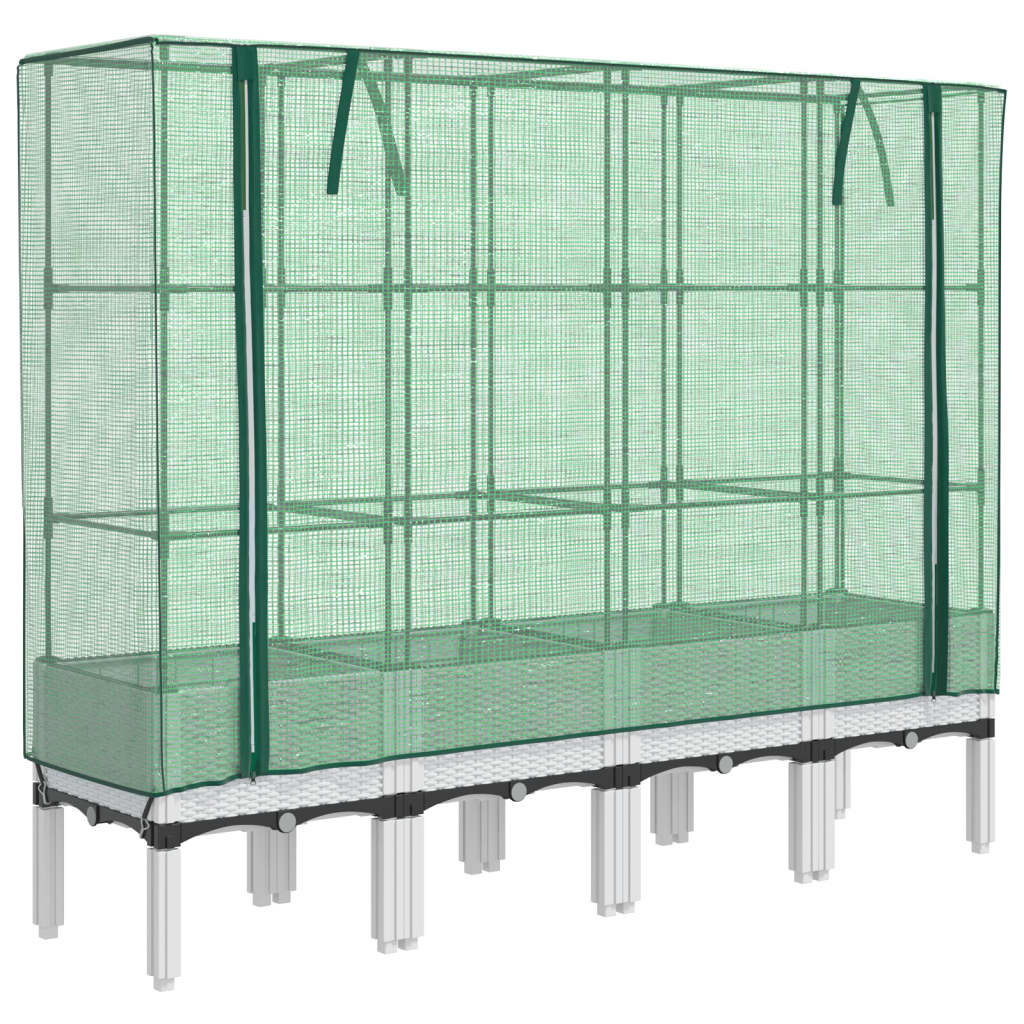 Vidaxx Pflanzkübel erhöht mit Gewächshausabdeckung 160x40x140 cm Rattanoptik
