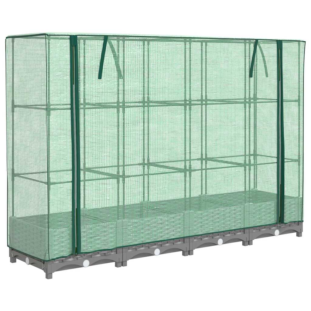 Vidaxx Pflanzkübel erhöht mit Gewächshausabdeckung 160x40x123 cm Rattanoptik