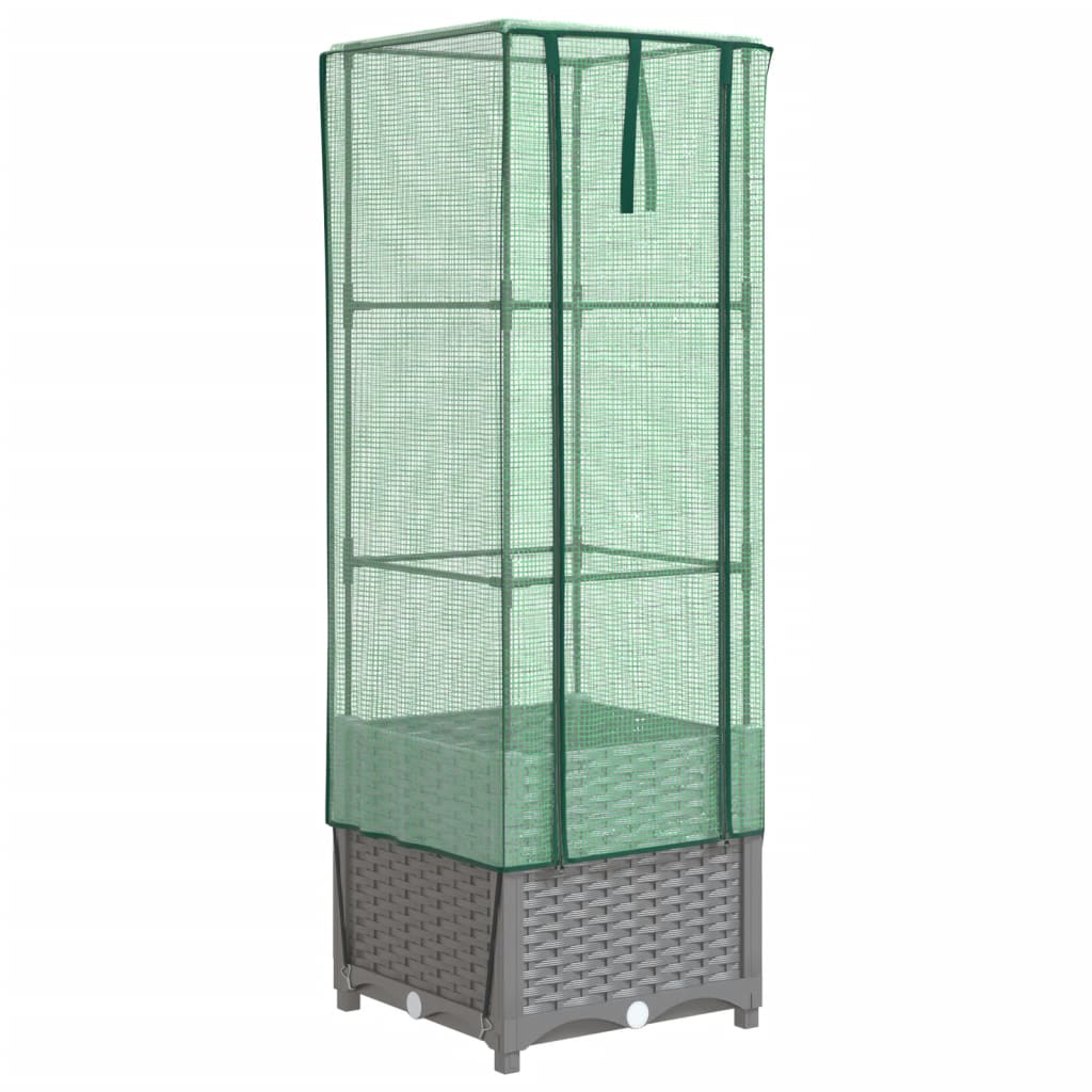 VidaXL Pflanzkübel erhöht mit Gewächshausabdeckung 40x40x139 cm Rattanoptik