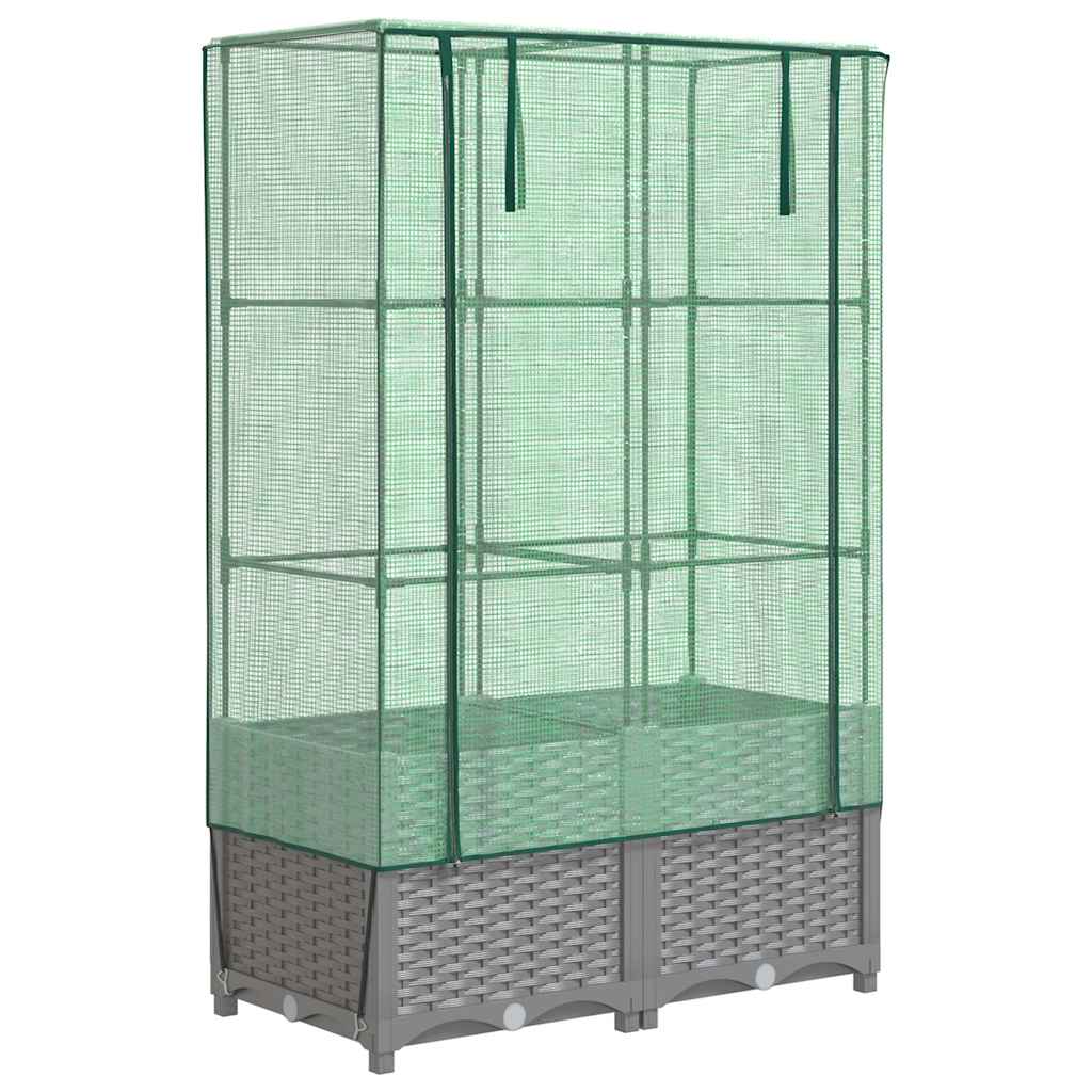 VidaXL Pflanzkübel erhöht mit Gewächshausabdeckung 80x40x138 cm Rattanoptik