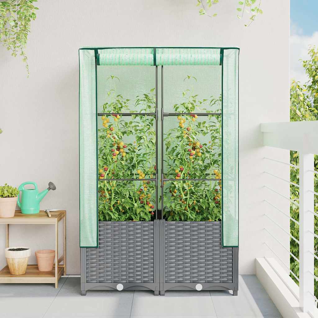 VidaXL Pflanzkübel erhöht mit Gewächshausabdeckung 80x40x138 cm Rattanoptik