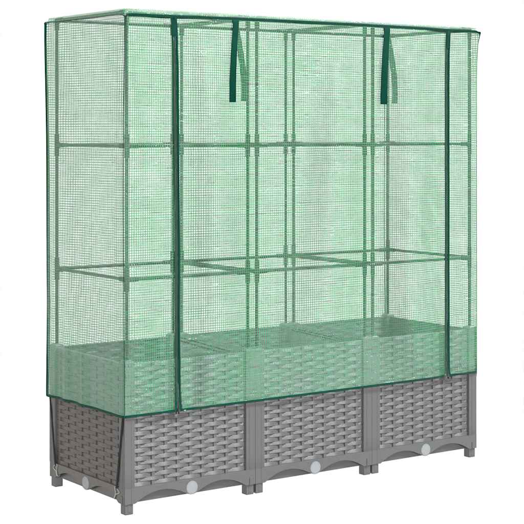 Vidaxx Pflanzkübel erhöht mit Gewächshausabdeckung 120x40x138 cm Rattanoptik