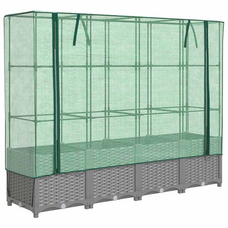 Vidaxx Pflanzkübel erhöht mit Gewächshausabdeckung 160x40x138 cm Rattanoptik