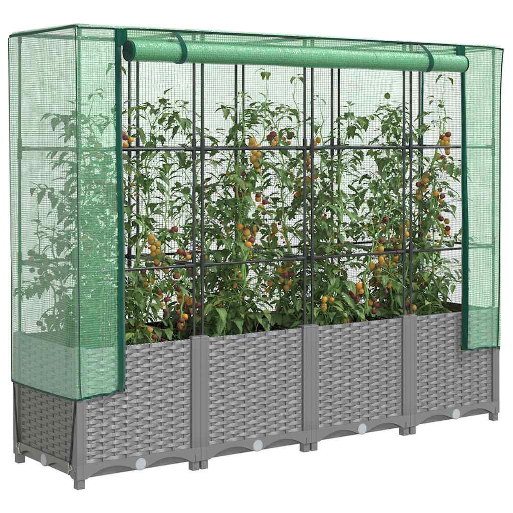 Vidaxx Pflanzkübel erhöht mit Gewächshausabdeckung 160x40x138 cm Rattanoptik