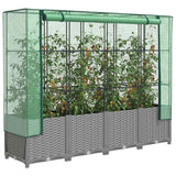 Vidaxx Pflanzkübel erhöht mit Gewächshausabdeckung 160x40x138 cm Rattanoptik