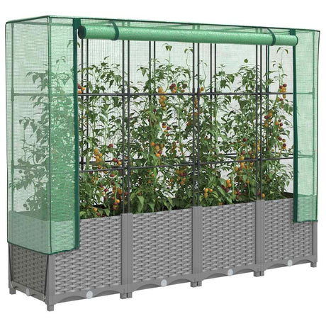 Vidaxx Pflanzkübel erhöht mit Gewächshausabdeckung 160x40x138 cm Rattanoptik