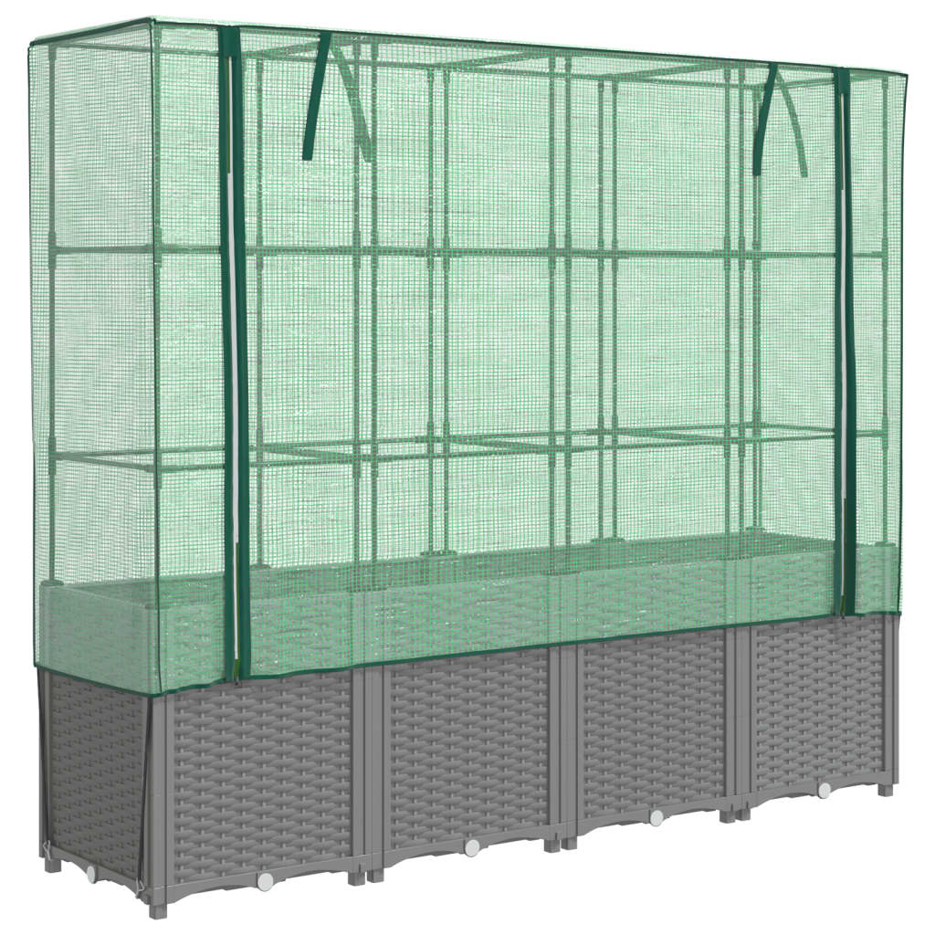 VidaXL Pflanzkübel erhöht mit Gewächshausabdeckung 160x40x153 cm Rattanoptik