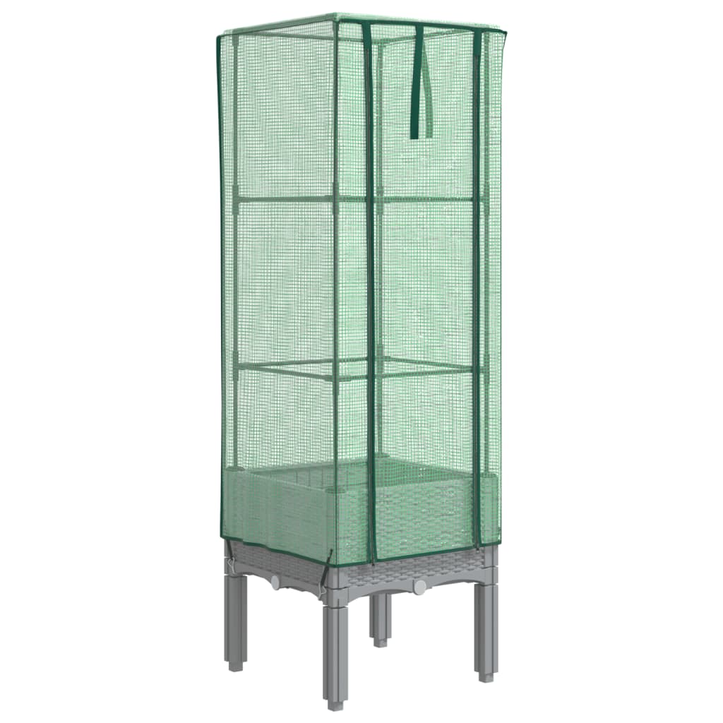 Vidaxx Pflanzkübel erhöht mit Gewächshausabdeckung 40x40x140 cm Rattanoptik