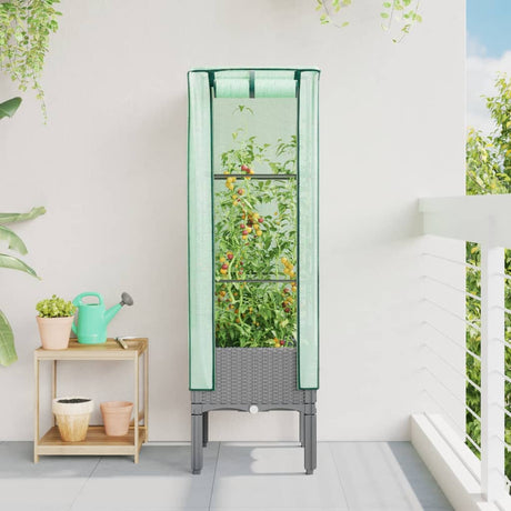 Vidaxx Pflanzkübel erhöht mit Gewächshausabdeckung 40x40x140 cm Rattanoptik