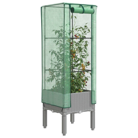 Vidaxx Pflanzkübel erhöht mit Gewächshausabdeckung 40x40x140 cm Rattanoptik