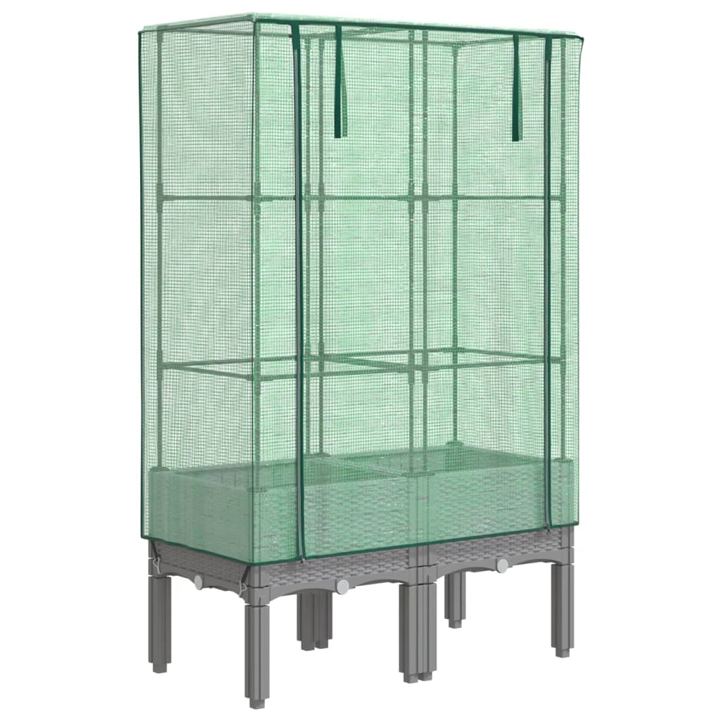 VidaXL Pflanzkübel erhöht mit Gewächshausabdeckung 80x40x140 cm Rattanoptik