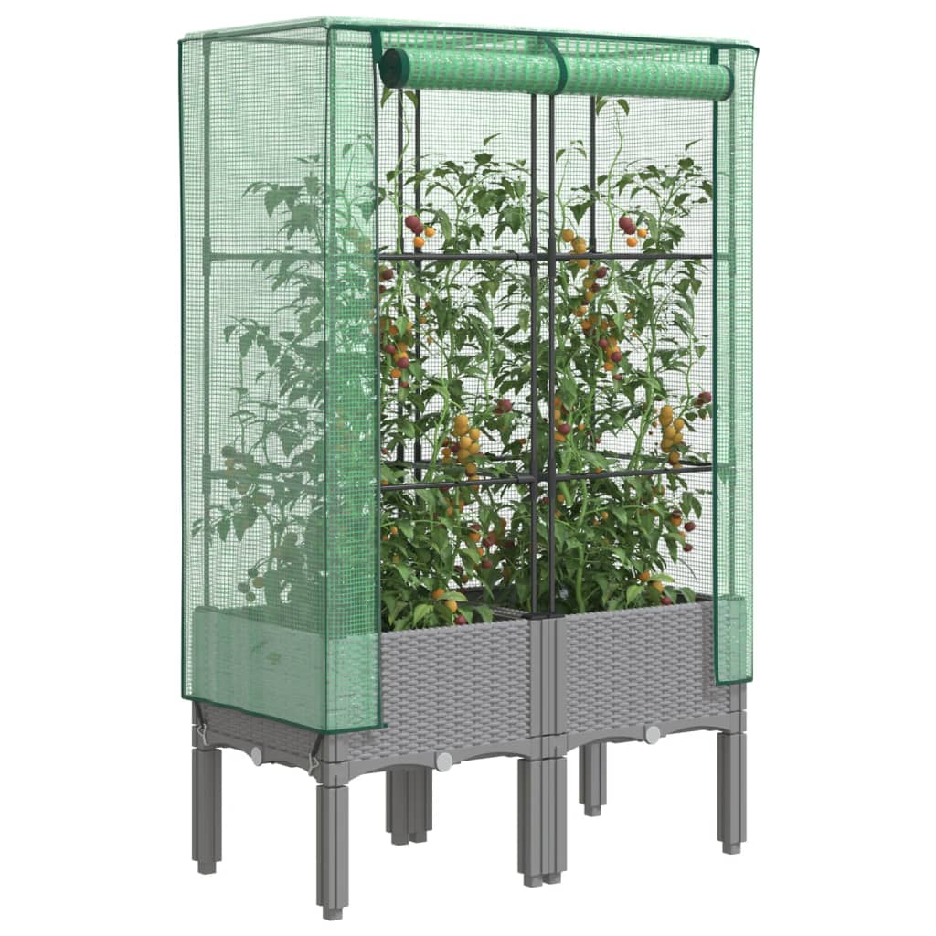 VidaXL Pflanzkübel erhöht mit Gewächshausabdeckung 80x40x140 cm Rattanoptik