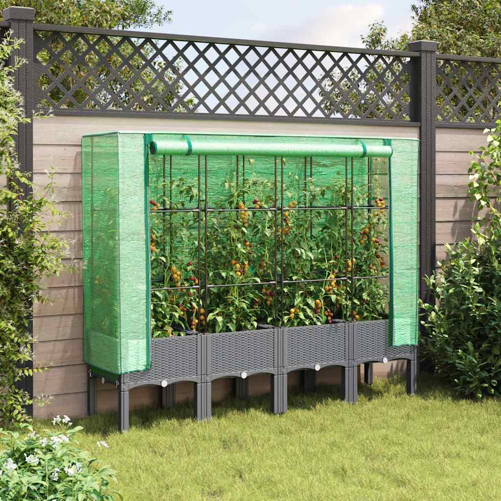 Vidaxx Pflanzkübel erhöht mit Gewächshausabdeckung 160x40x140 cm Rattanoptik