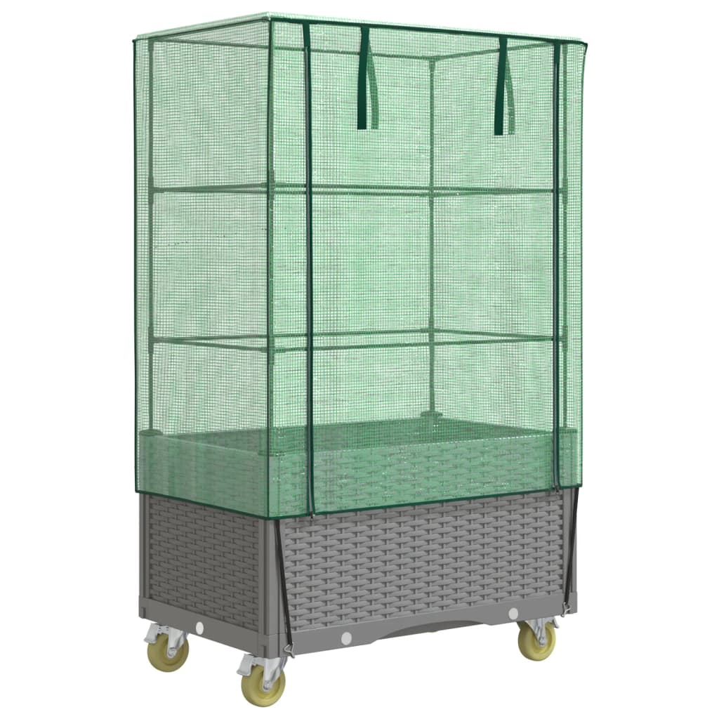Vidaxx Pflanzkübel erhöht mit Abdeckung und Rädern 80x50x182 cm Rattanoptik