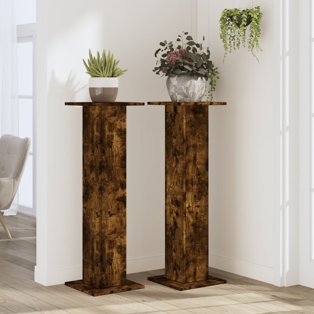 VidaXL Pflanzenständer 2 Stück 30x30x95 cm verarbeitetes Holz geräucherte Eiche