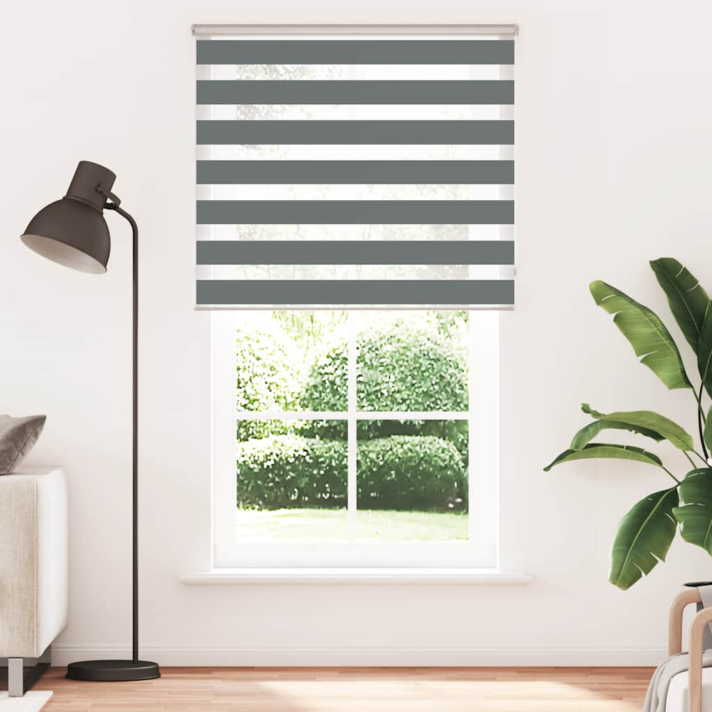 Vidaxl Zebra Roller Blind 125x200 CM Fabric Ancho 120.9 cm de color gris oscuro