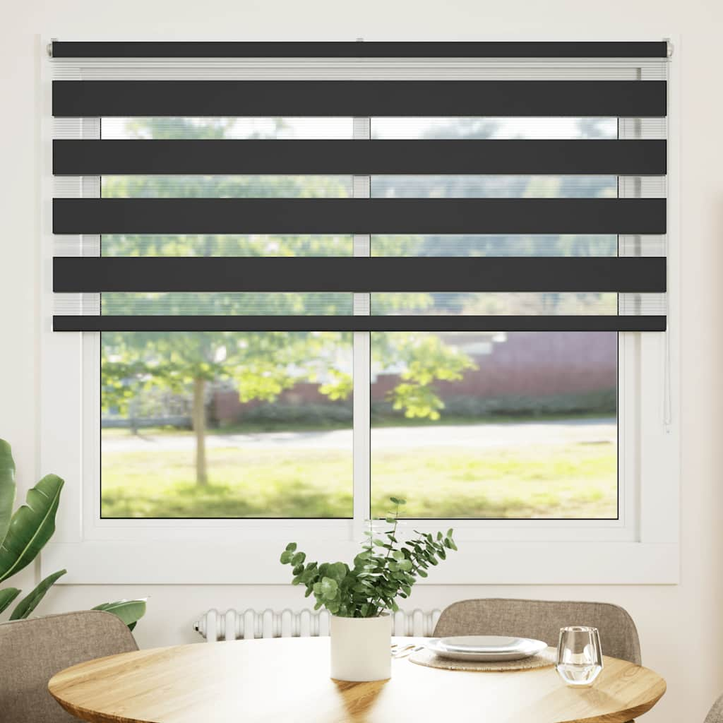 Vidaxl zebra rullo cieco 155x100 cm Larghezza tessuto 150,9 cm nero