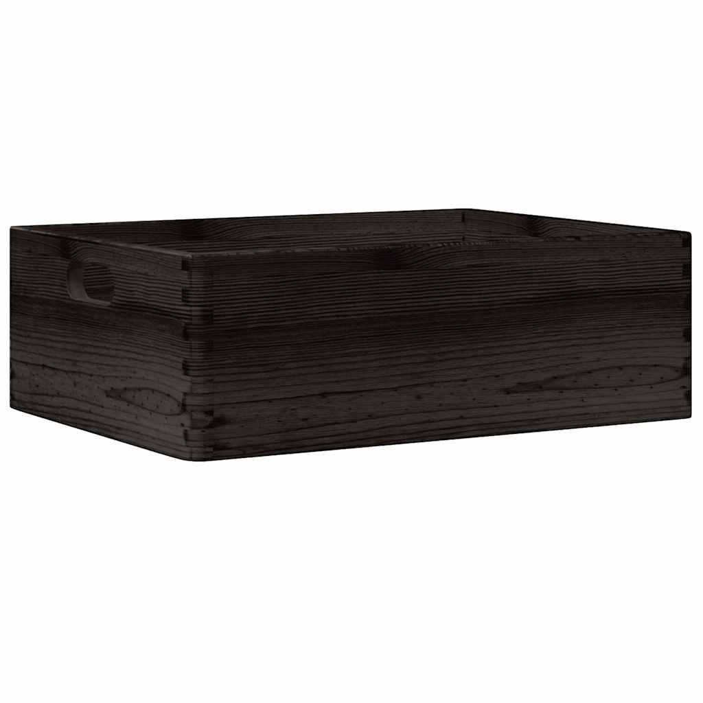 Vidaxl houten kist met handvatten 40x30x13 cm massief grenenhout zwart