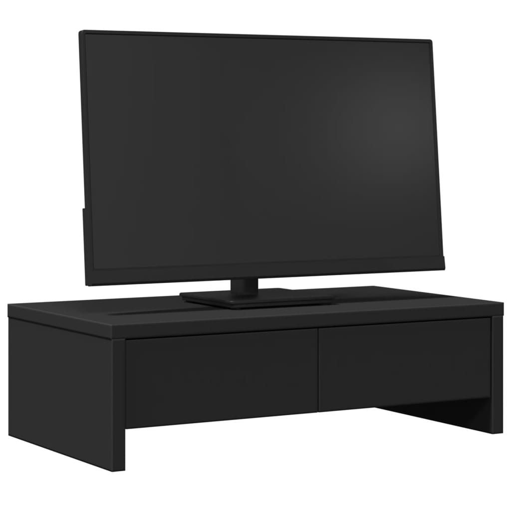 Stojak na monitor vidaxl z szufladami 50x27x15 cm przetworzona drewniana czerń