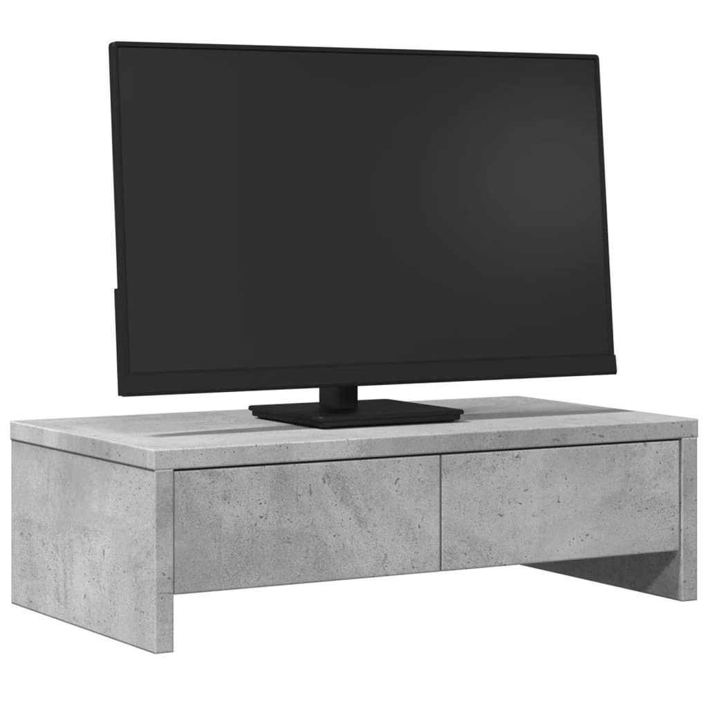 Vidaxxl Monitorständer mit Schubladen 50x27x15 cm, Holzwerkstoff, Betongrau