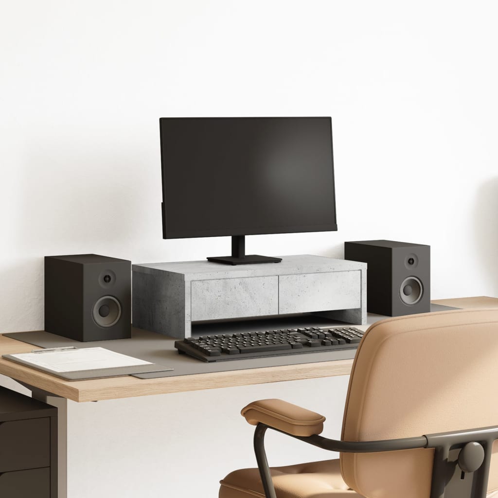 Vidaxxl Monitorständer mit Schubladen 50x27x15 cm, Holzwerkstoff, Betongrau