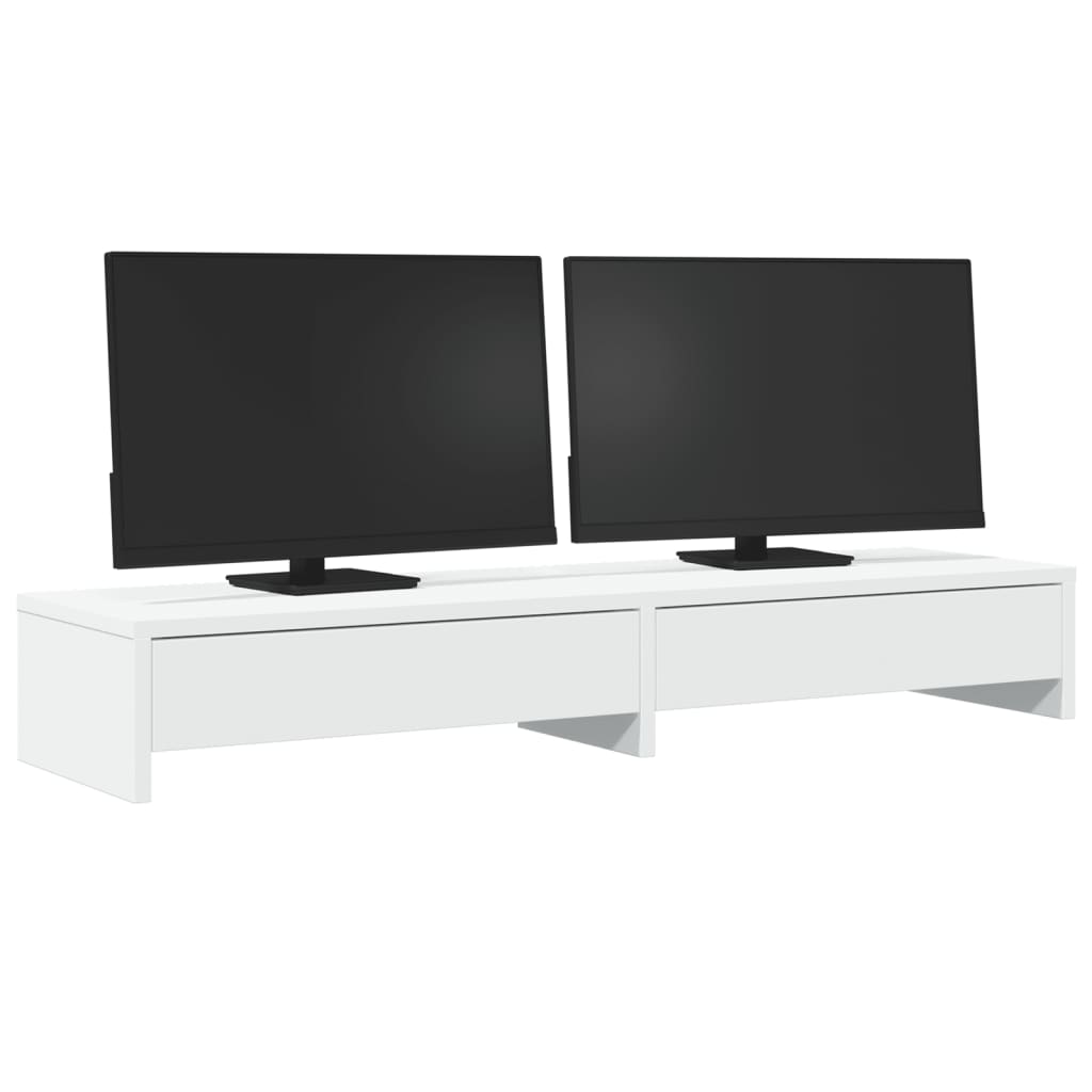 Vidaxxl Monitorständer mit Schubladen 100x27x15 cm, Holzwerkstoff weiß