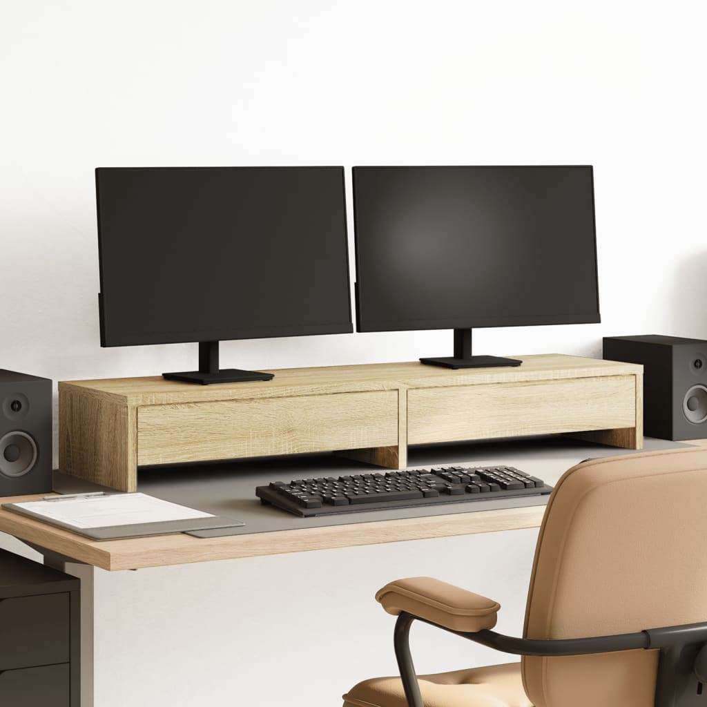 Vidaxxl Monitorständer mit Schubladen 100 x 27 x 15 cm, Holzfarbe Sonoma-Eiche
