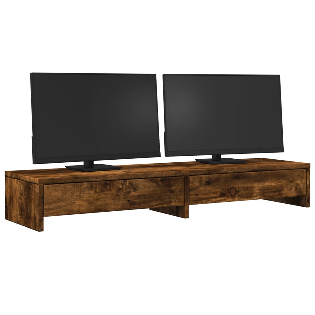 Support de moniteur Vidaxl avec tiroirs 100x27x15 cm Couleur de chêne fumé en bois