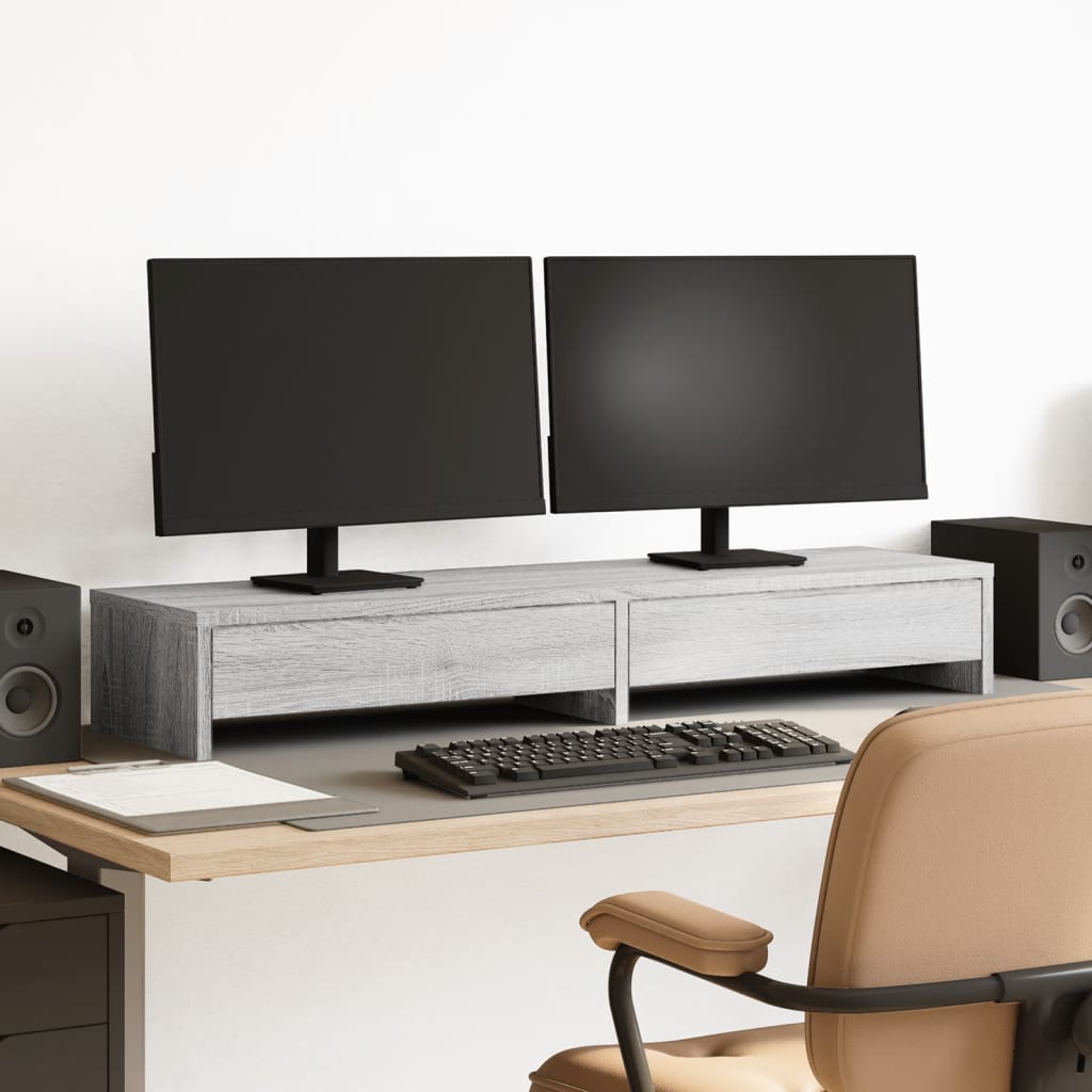 Vidaxxl Monitorständer mit Schubladen 100x27x15 cm Holzgrau Sonoma Eiche