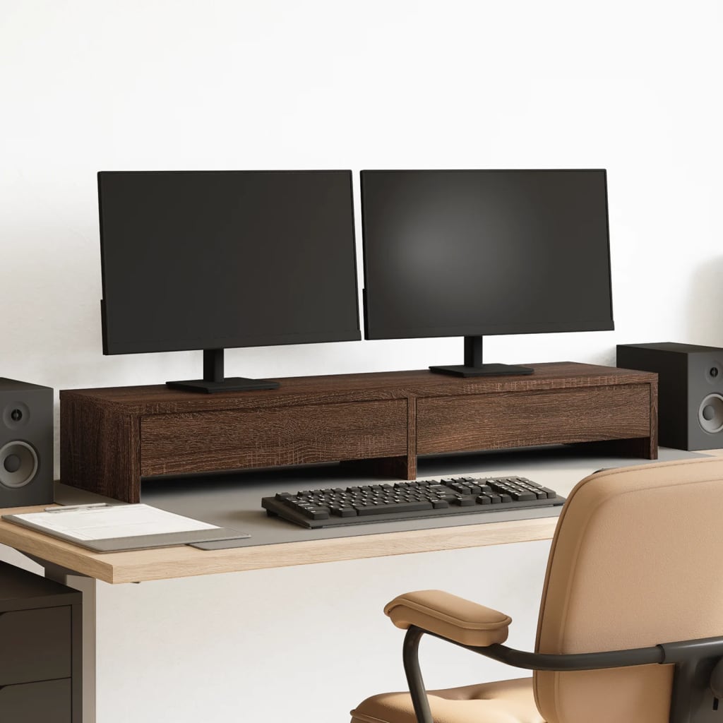 Vidaxxl Monitorständer mit Schubladen 100x27x15 cm Holz braun Eichenfarbe