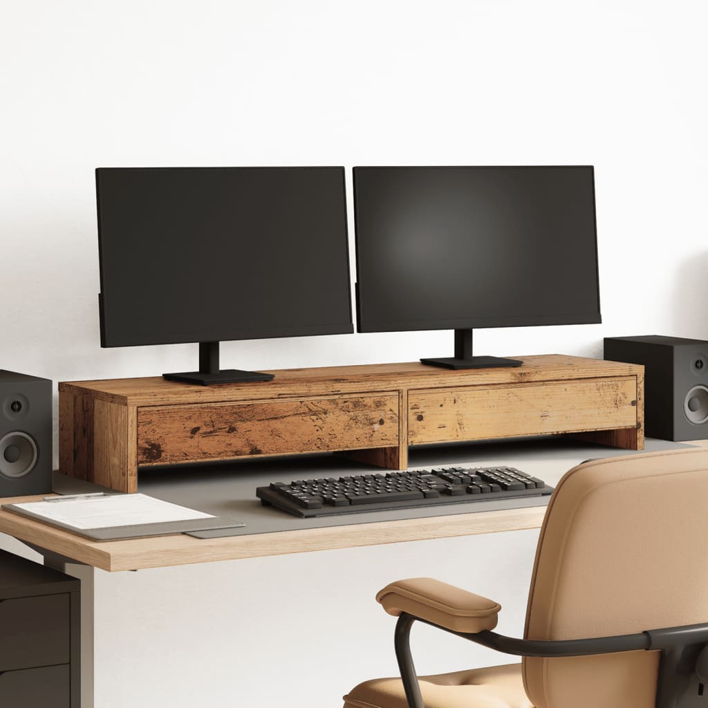 Support de moniteur Vidaxl avec tiroirs 100x27x15 cm Bois Old Wood coloré