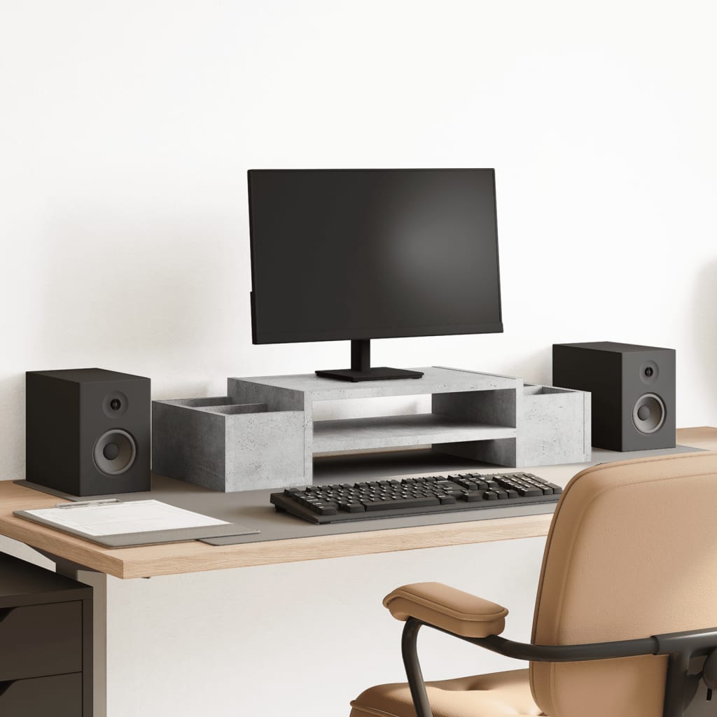 Vidaxxl Monitorständer mit Stauraum 70x27x15 cm Holz Betongrau