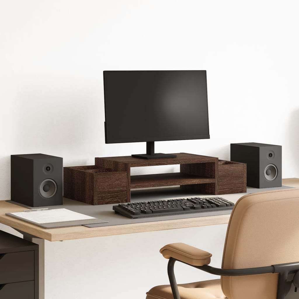 Vidaxxl Monitorständer mit Stauraum 70x27x15 cm Holz braune Eiche
