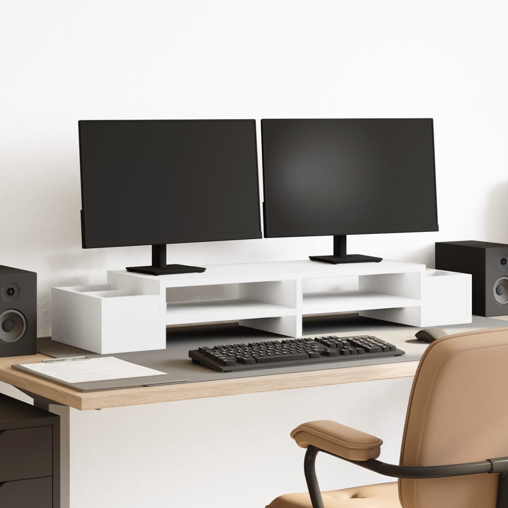 Vidaxxl Monitorständer mit Stauraum 100x27x15 cm Holzwerkstoff weiß